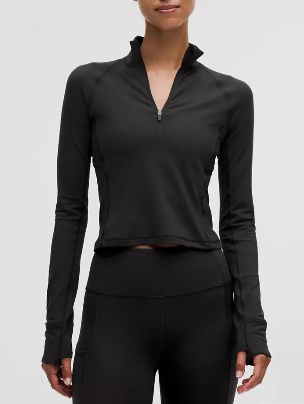 Lululemon Black It's Rulu Cropped Half-Zip long-sleeve athletic top Sz Small